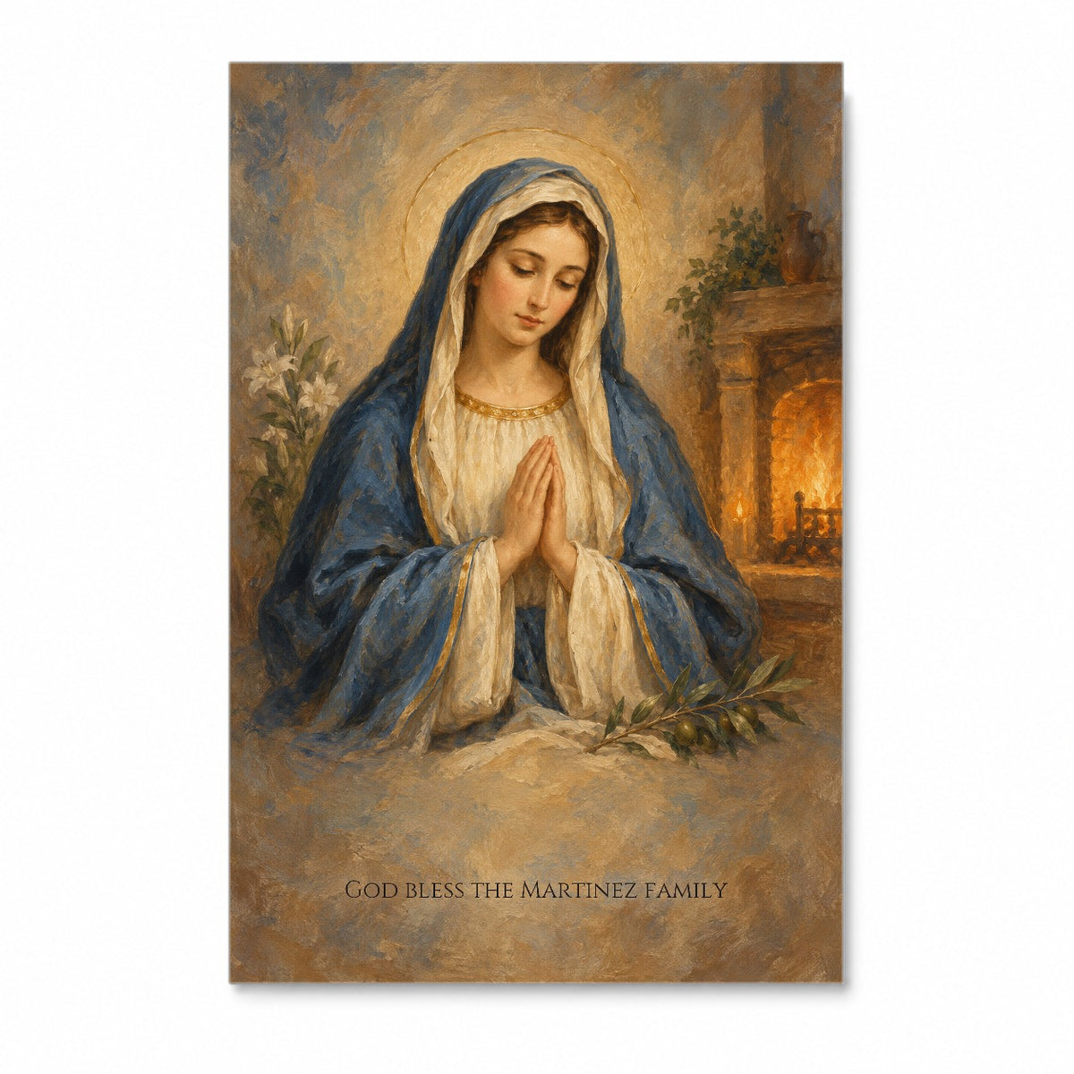 Family Blessing - Our Lady in Oil Personalized Canvas Wall Art - Canvas Wall Art, front view