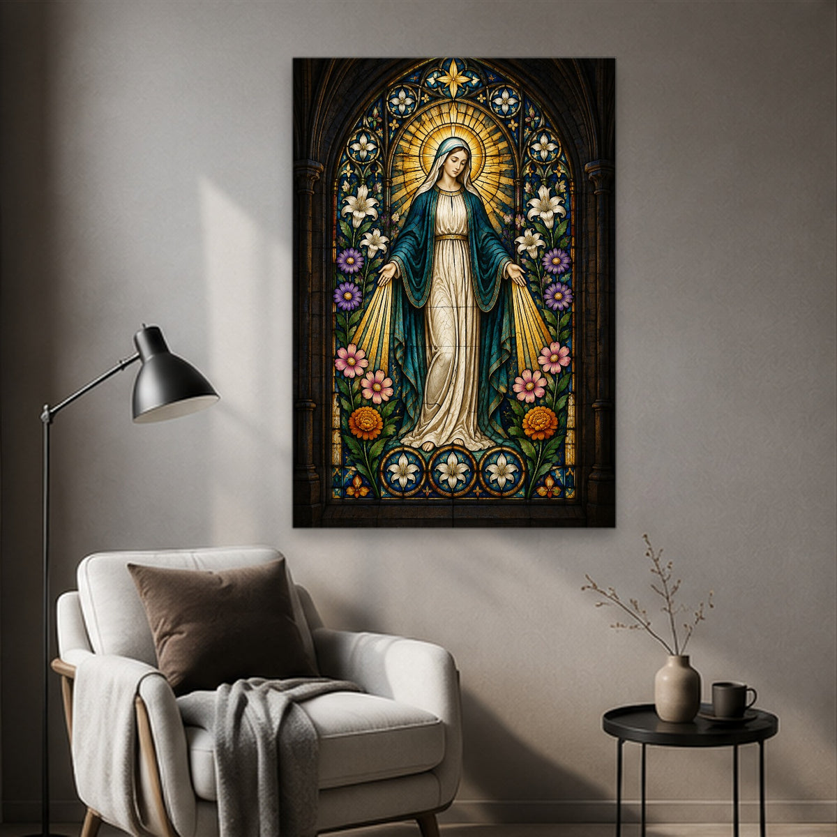Fenestra Gratiae Canvas Wall Art - Catholic Wall Art, styled in the home