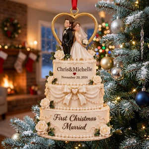 First Christmas Married Wedding Cake Couple Acrylic Ornament - Acrylic Christmas Ornament, front view