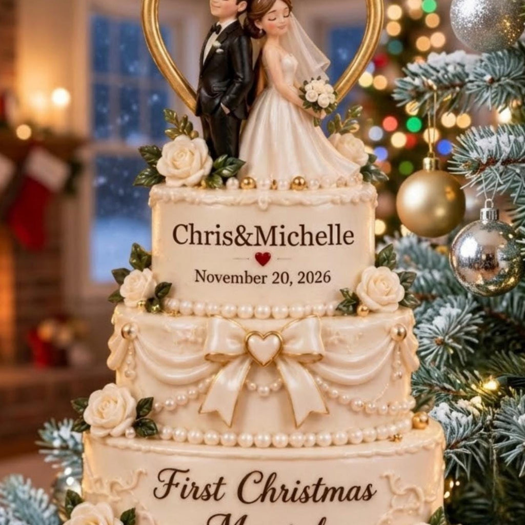 First Christmas Married Wedding Cake Couple Acrylic Ornament - Acrylic Christmas Ornament, styled in the home
