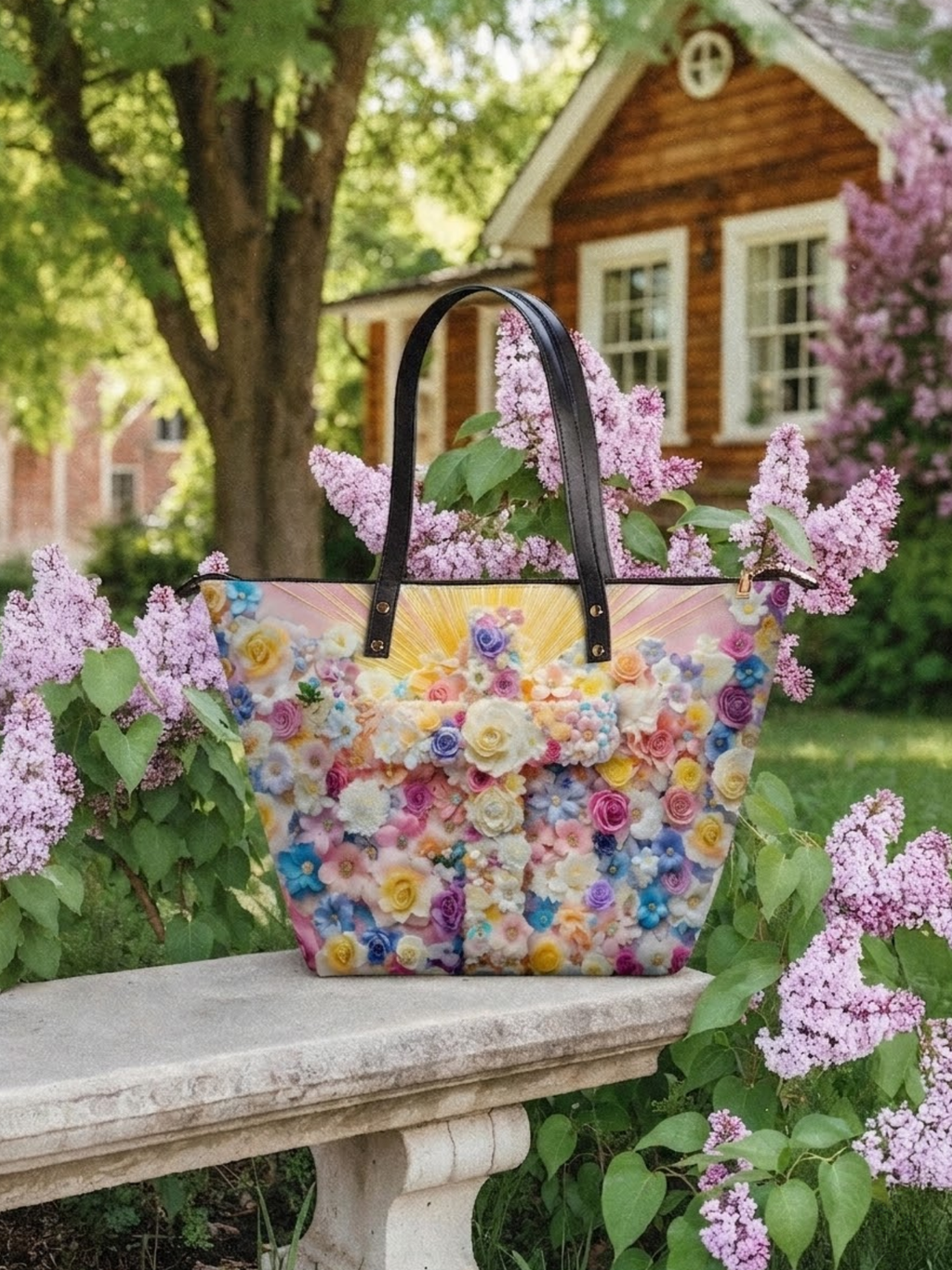 "Floral" Leather Tote Bag