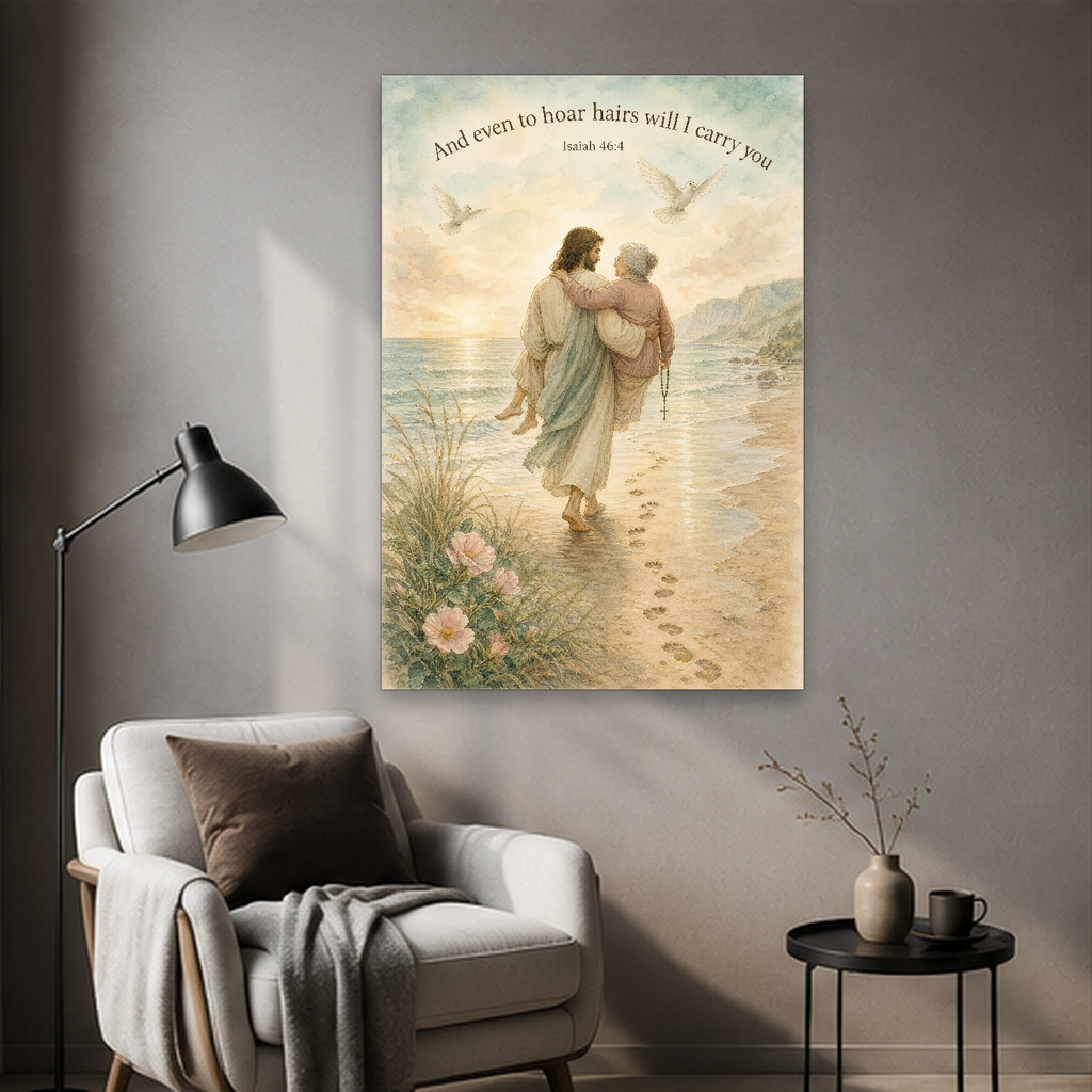 Footprints by the Sea Canvas Wall Art - Christian Wall Art, detail view