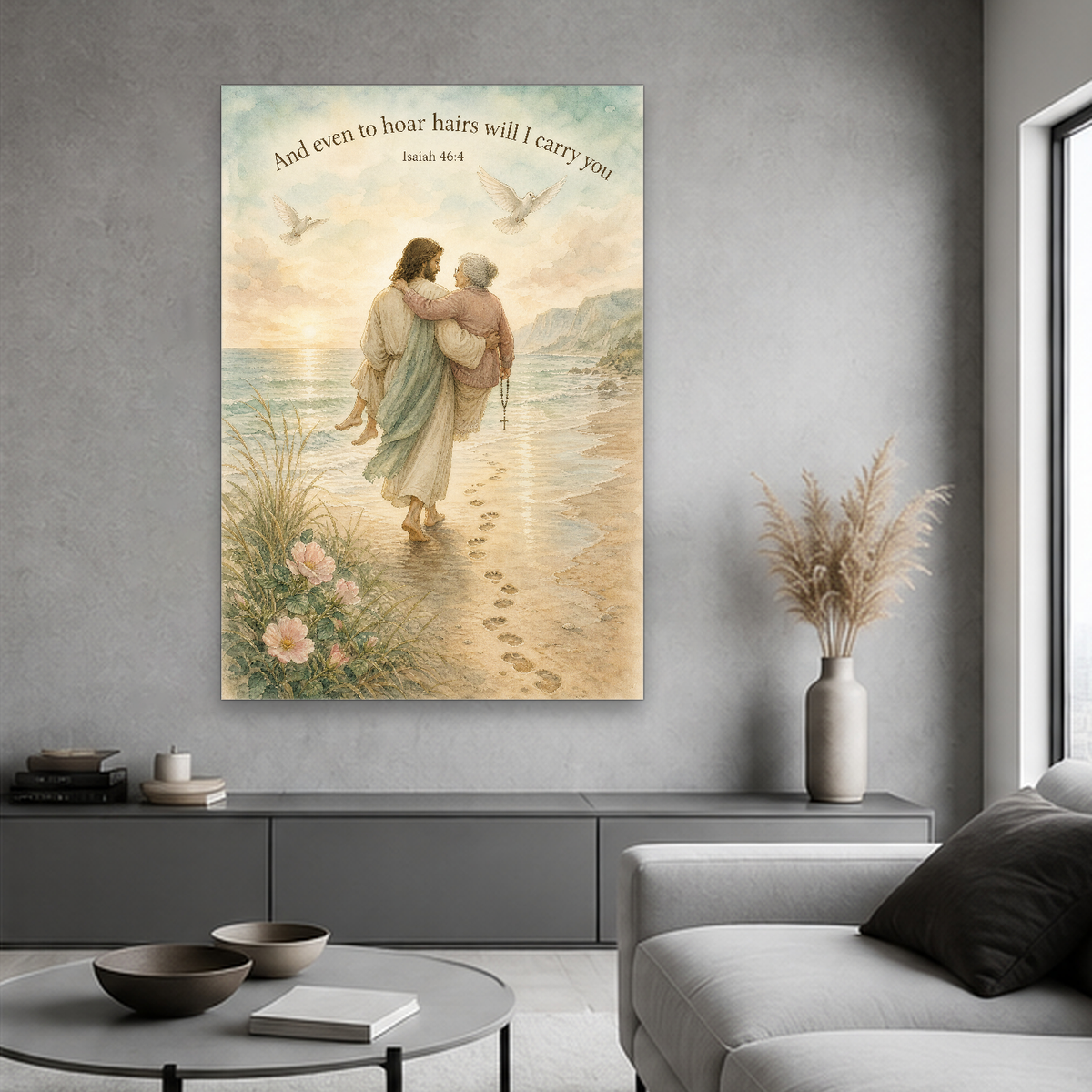 Footprints by the Sea Canvas Wall Art - Christian Wall Art, styled in the home