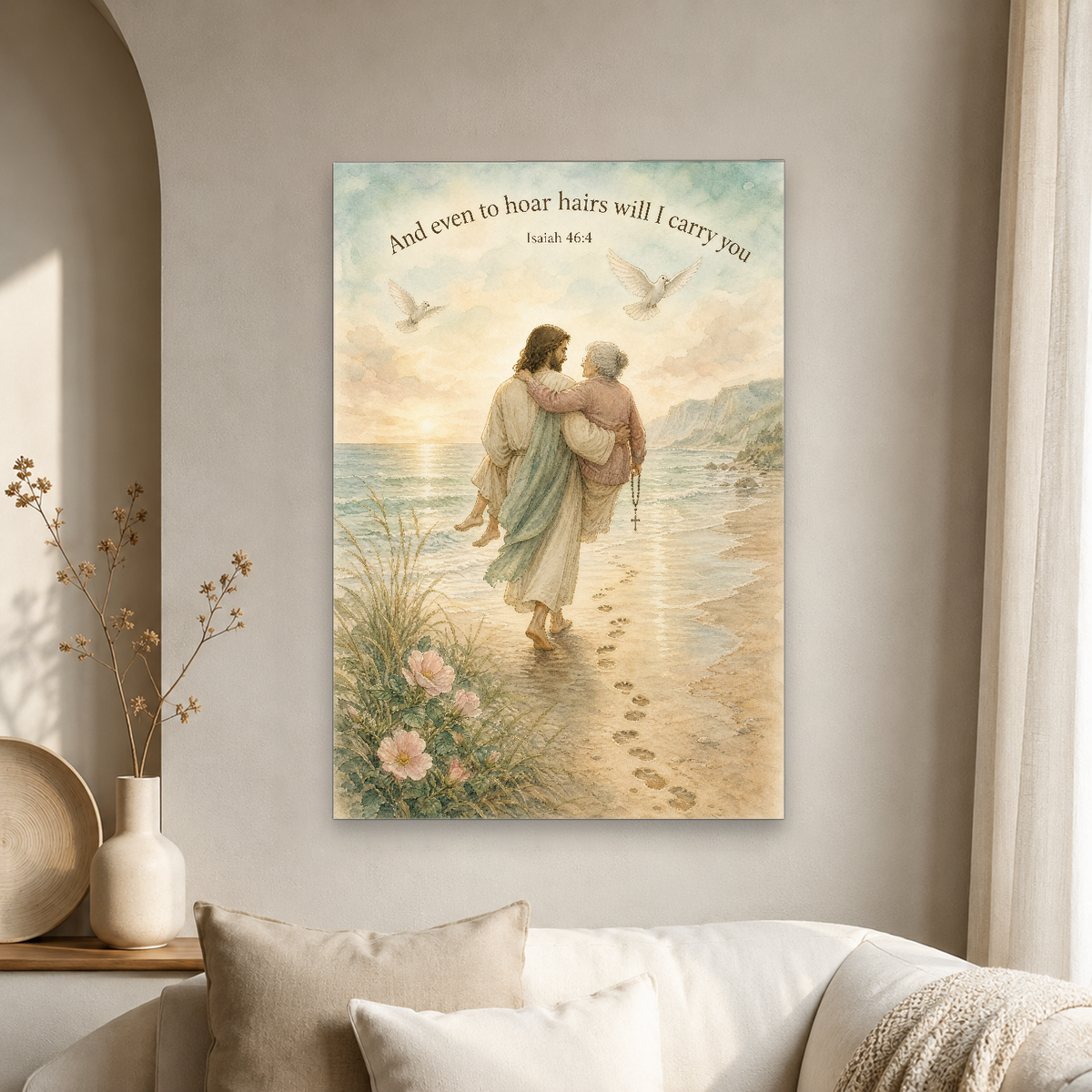 Footprints by the Sea Canvas Wall Art - Christian Wall Art, gift presentation