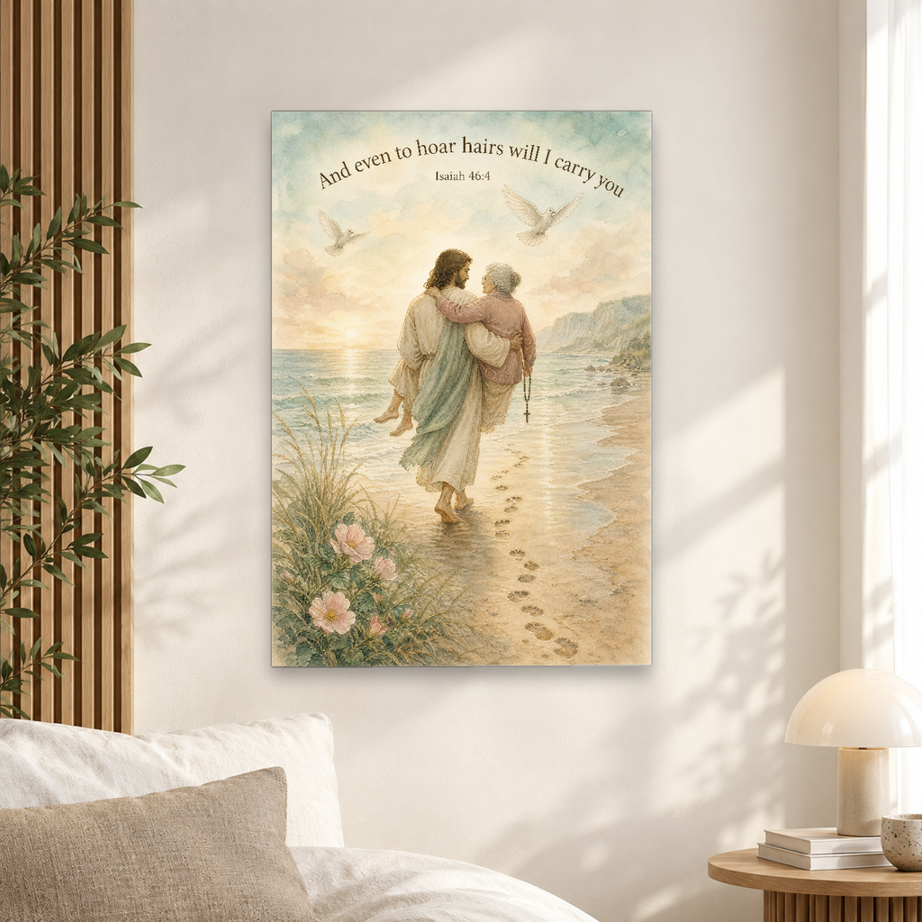 Footprints by the Sea Canvas Wall Art - Christian Wall Art, scale reference