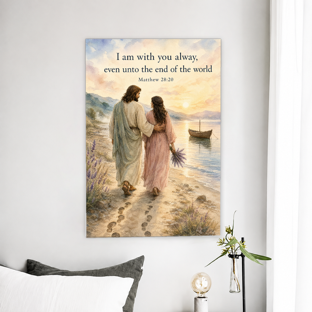 Footprints by the Shore Canvas Wall Art - Christian Wall Art, front view