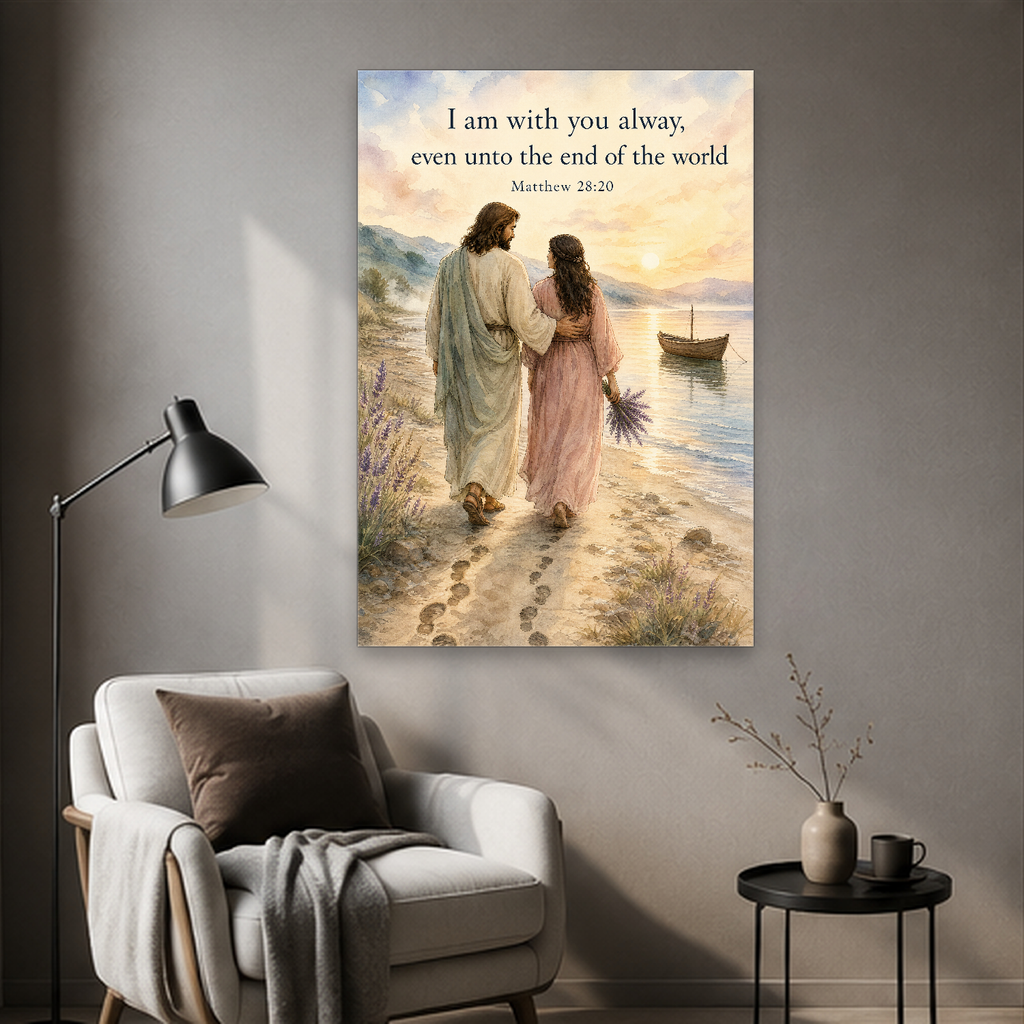 Footprints by the Shore Canvas Wall Art - Christian Wall Art, detail view