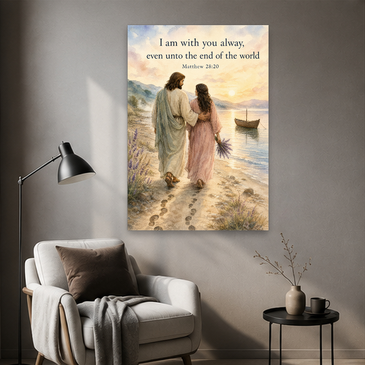 Footprints by the Shore Canvas Wall Art - Christian Wall Art, detail view