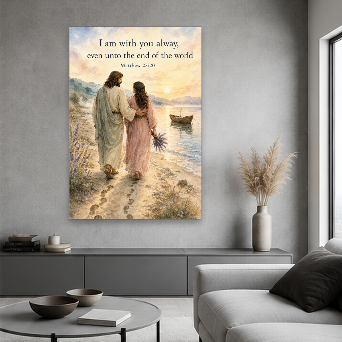 Footprints by the Shore Canvas Wall Art - Christian Wall Art, styled in the home