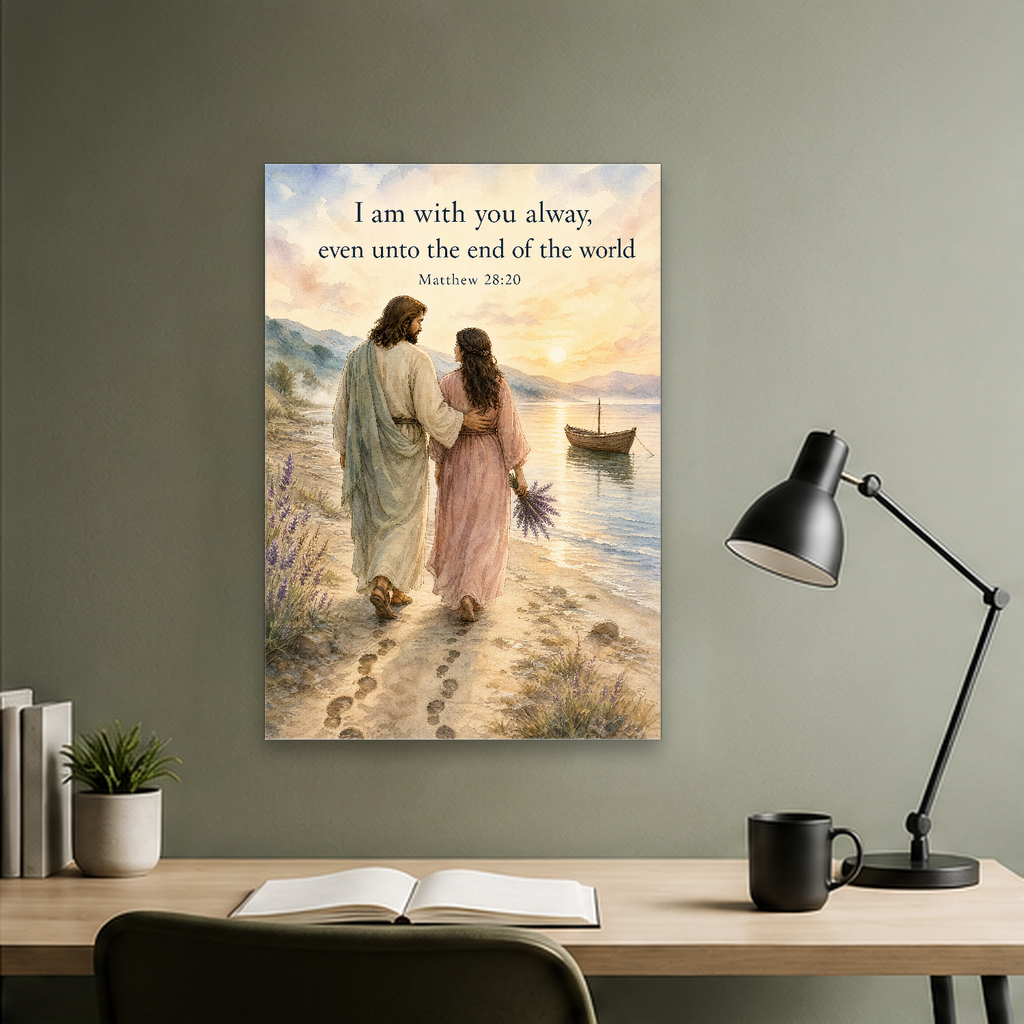 Footprints by the Shore Canvas Wall Art - Christian Wall Art, hanging display