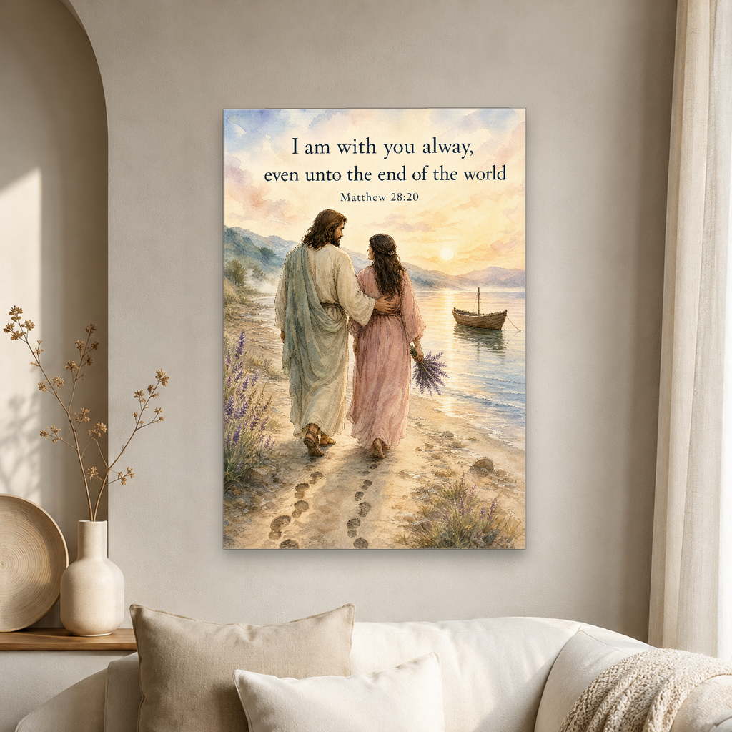 Footprints by the Shore Canvas Wall Art - Christian Wall Art, gift presentation