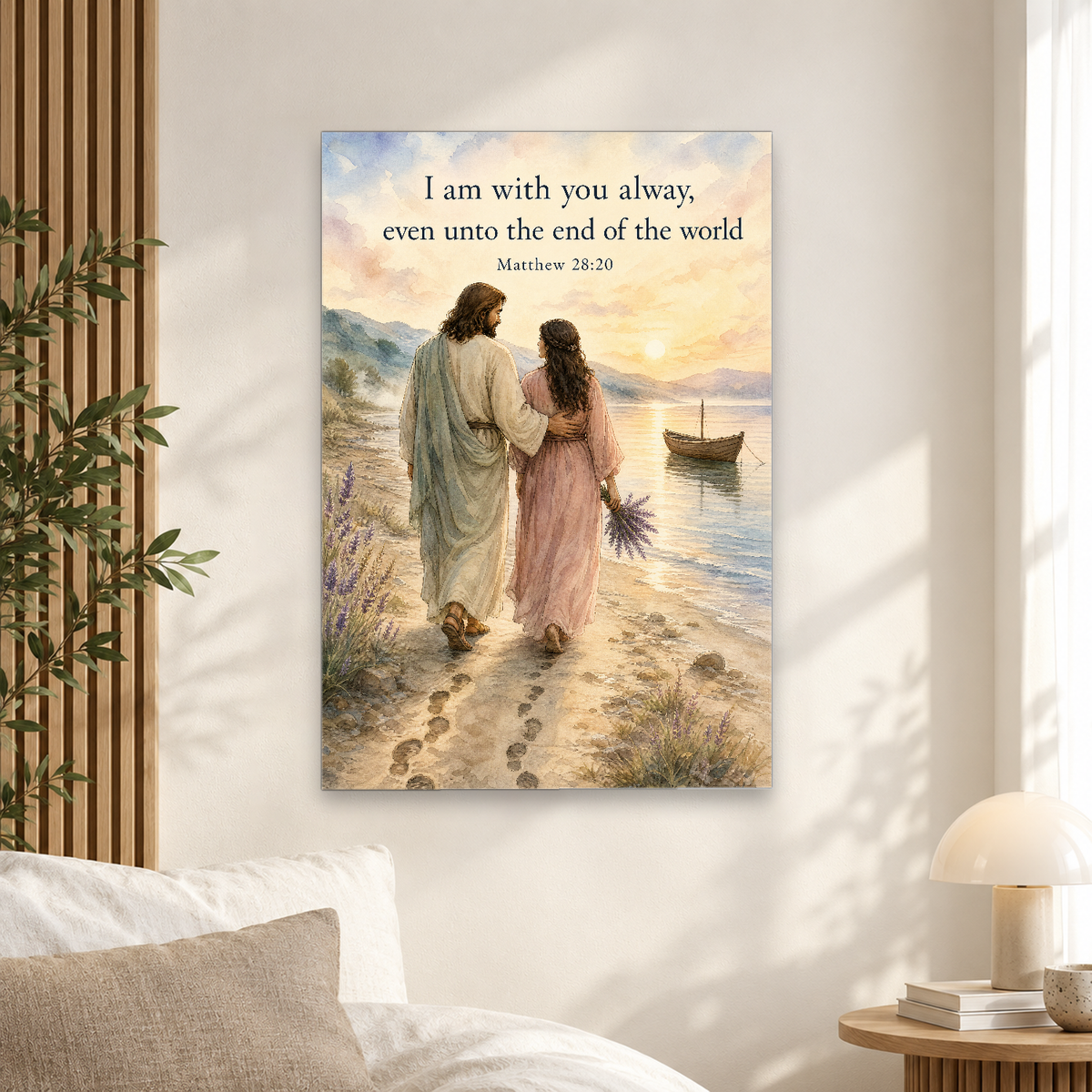 Footprints by the Shore Canvas Wall Art - Christian Wall Art, scale reference