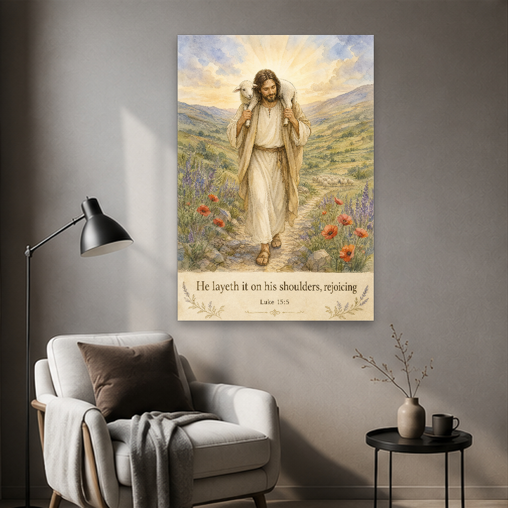 Found on His Shoulders Canvas Wall Art - Christian Wall Art, detail view