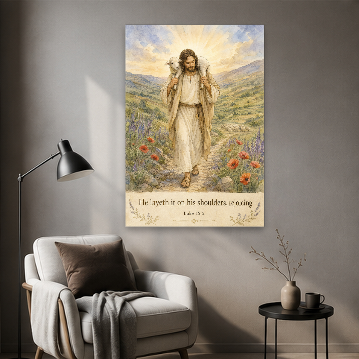 Found on His Shoulders Canvas Wall Art - Christian Wall Art, detail view
