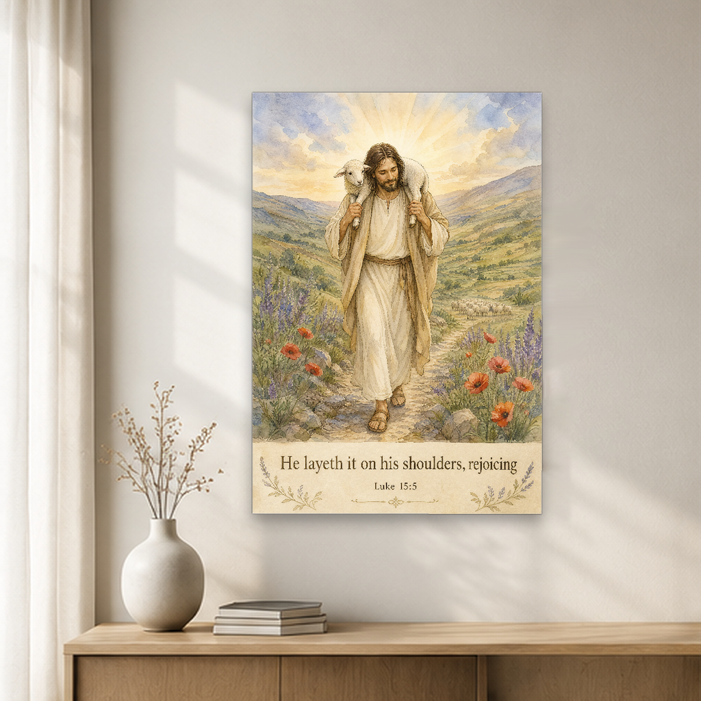 Found on His Shoulders Canvas Wall Art - Christian Wall Art, close-up of the print
