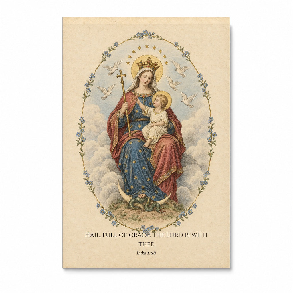 Full of Grace in Engraving Canvas Wall Art - Catholic Wall Art, front view