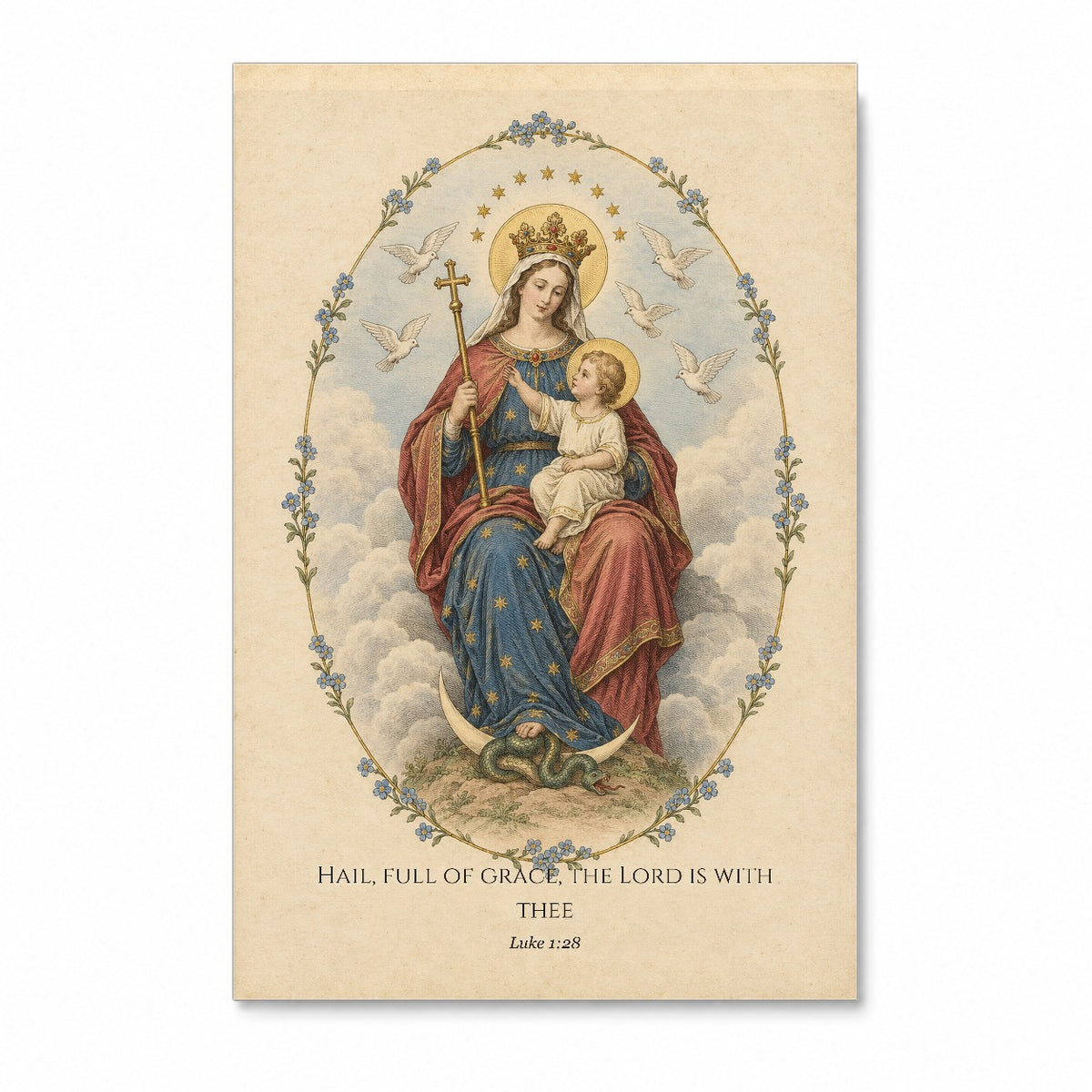 Full of Grace in Engraving Canvas Wall Art - Catholic Wall Art, front view
