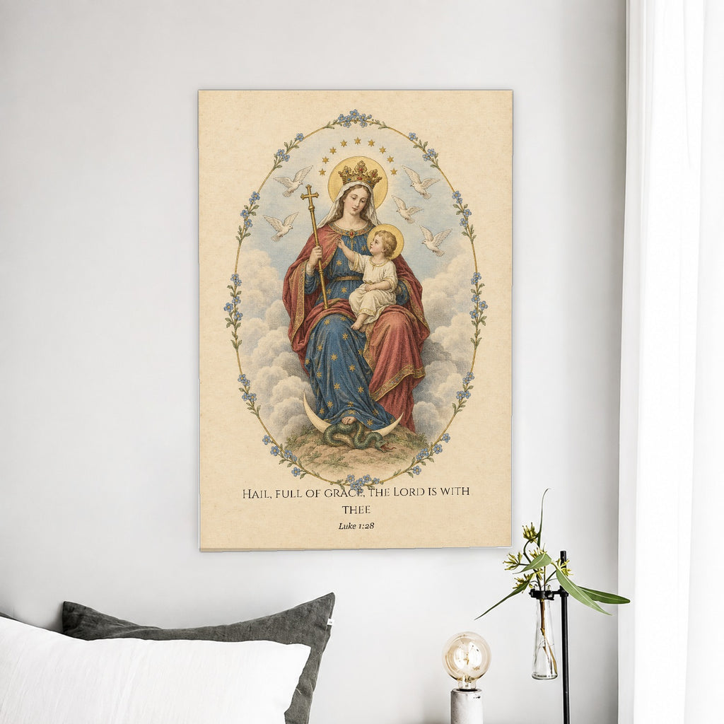 Full of Grace in Engraving Canvas Wall Art - Catholic Wall Art, detail view