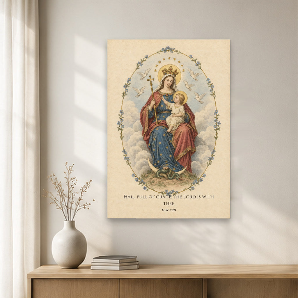 Full of Grace in Engraving Canvas Wall Art - Catholic Wall Art, gift presentation