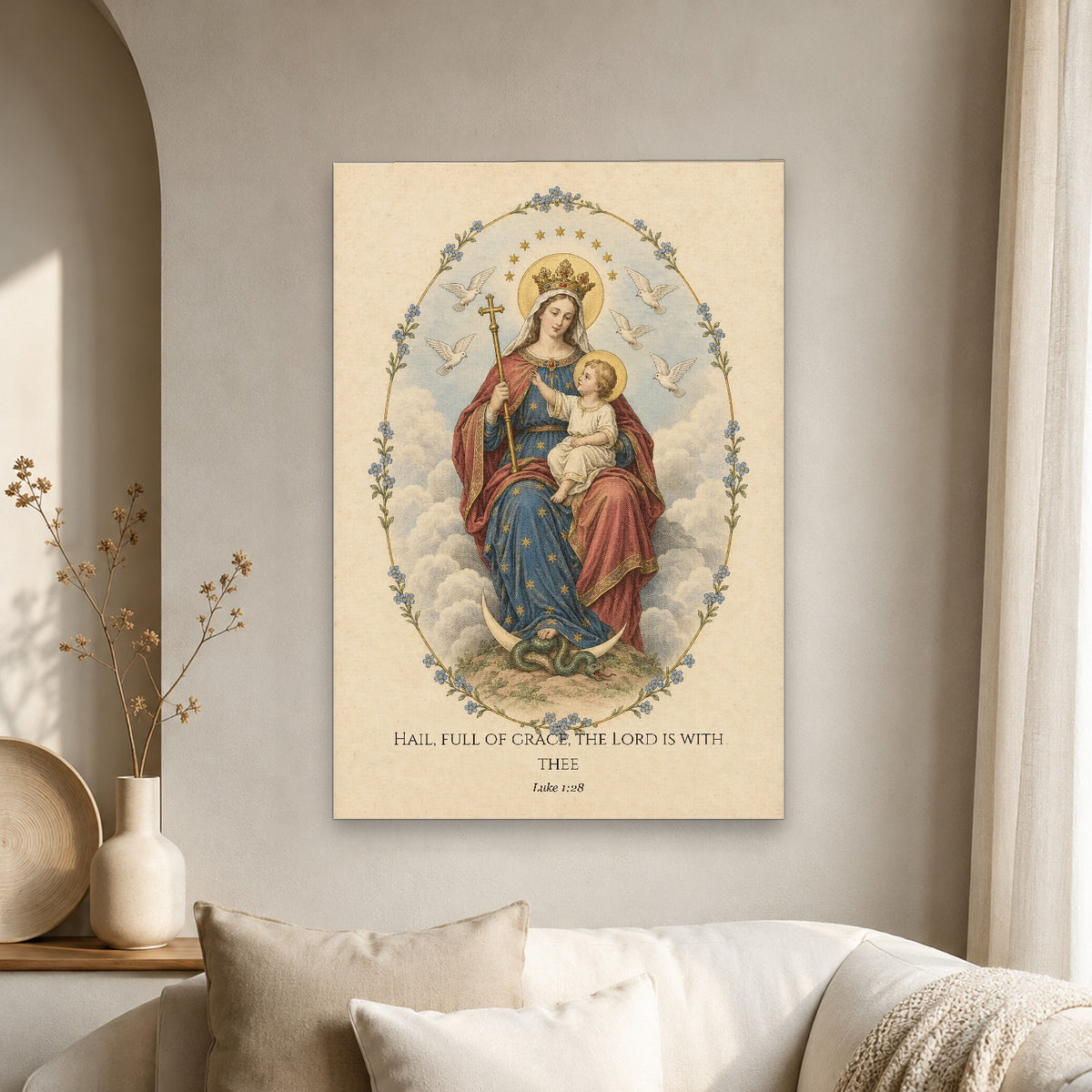 Full of Grace in Engraving Canvas Wall Art - Catholic Wall Art, scale reference
