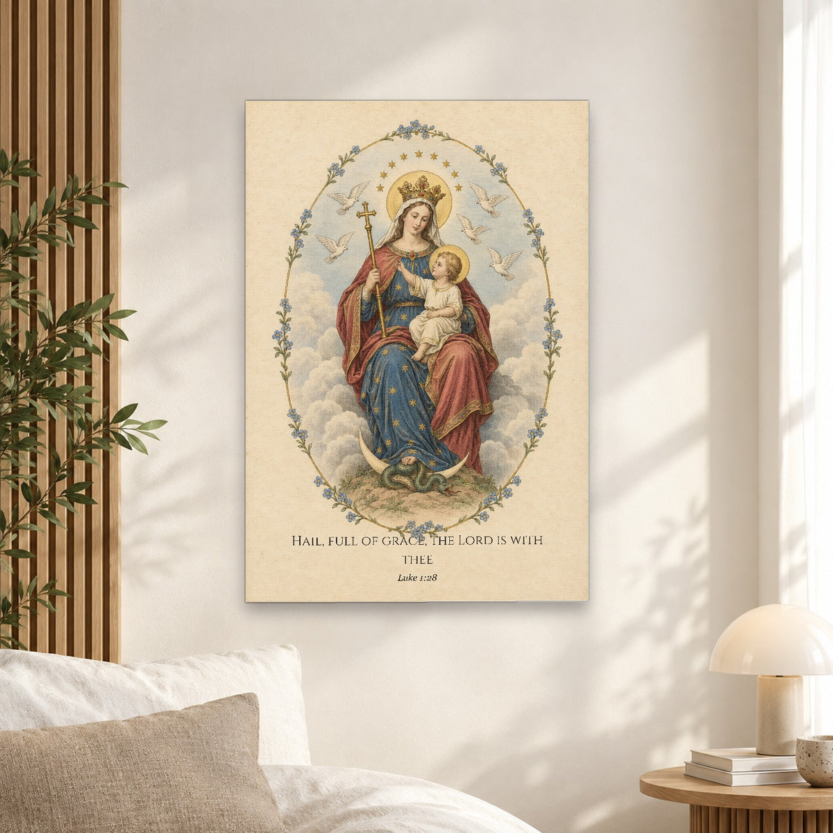 Full of Grace in Engraving Canvas Wall Art - Catholic Wall Art, alternate angle