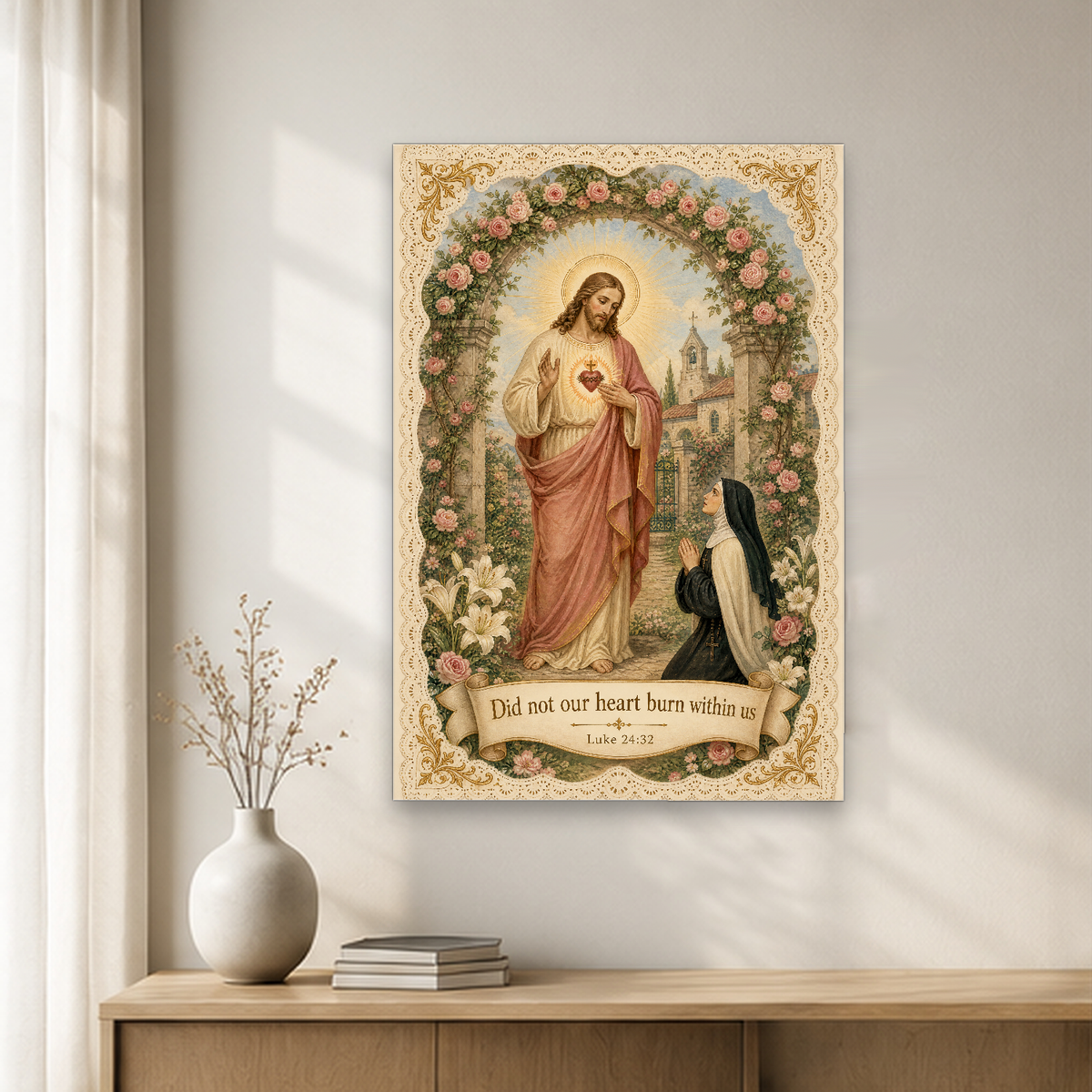 Garden of the Sacred Heart Canvas Wall Art - Christian Wall Art, close-up of the print