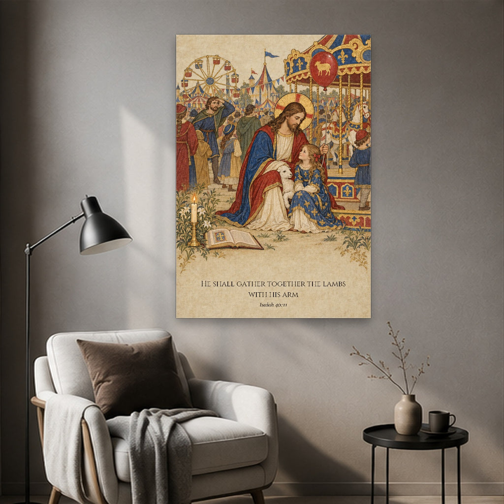 Gathered in His Arm Canvas Wall Art - Catholic Wall Art, styled in the home