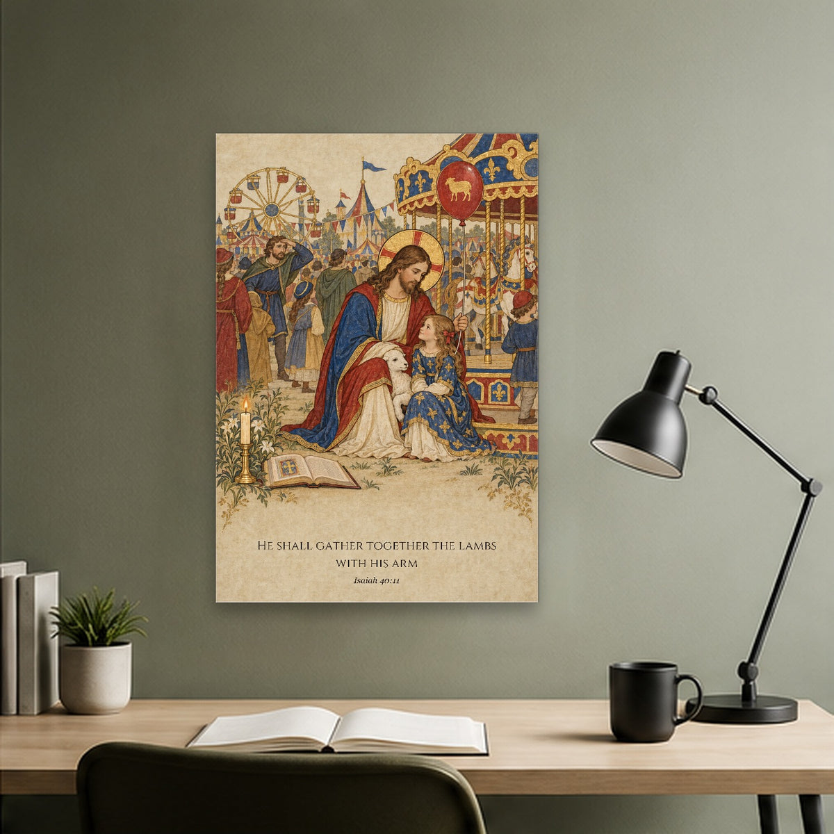 Gathered in His Arm Canvas Wall Art - Catholic Wall Art, close-up of the print