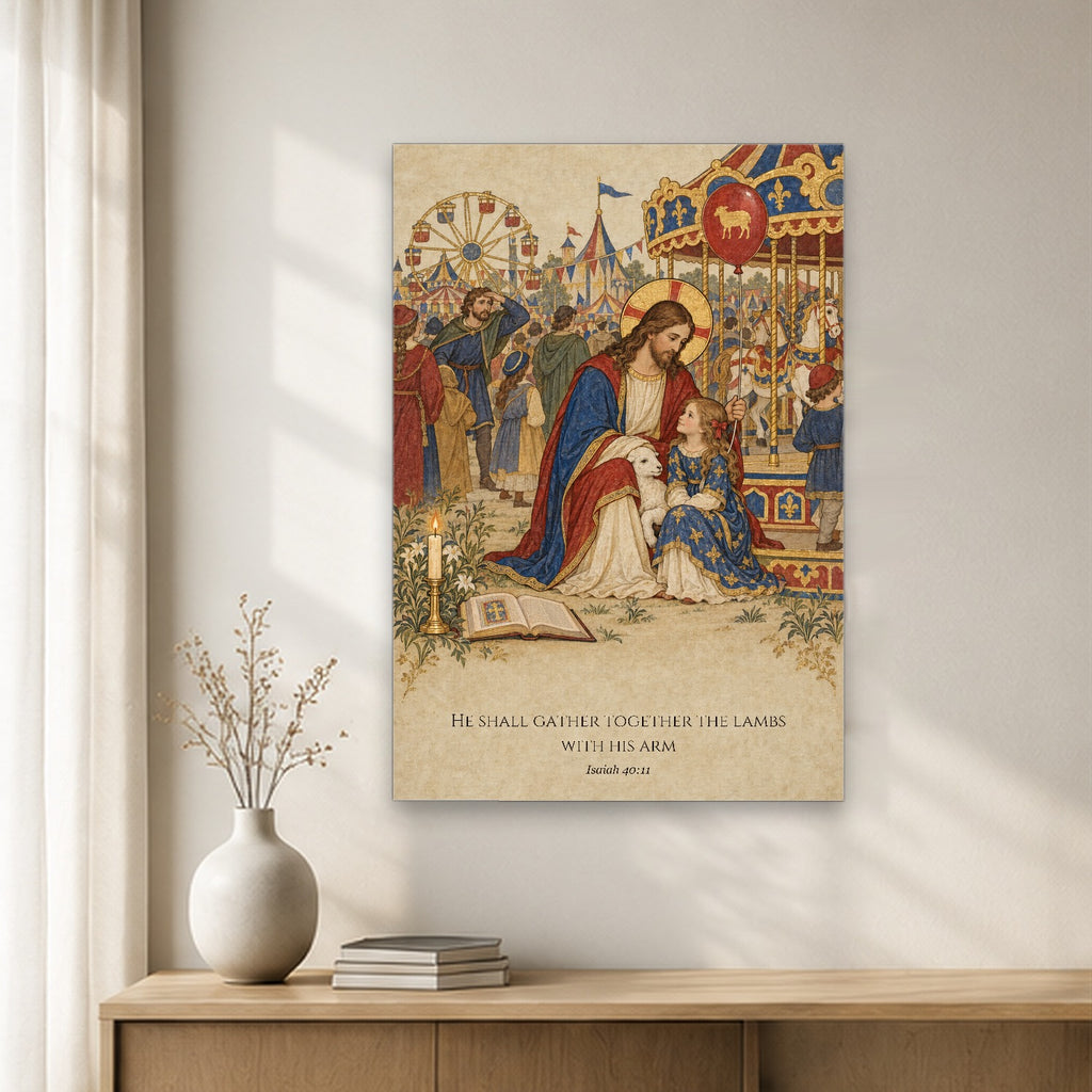 Gathered in His Arm Canvas Wall Art - Catholic Wall Art, gift presentation