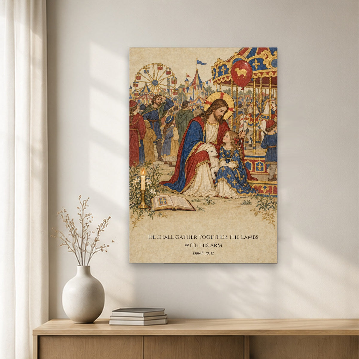 Gathered in His Arm Canvas Wall Art - Catholic Wall Art, gift presentation