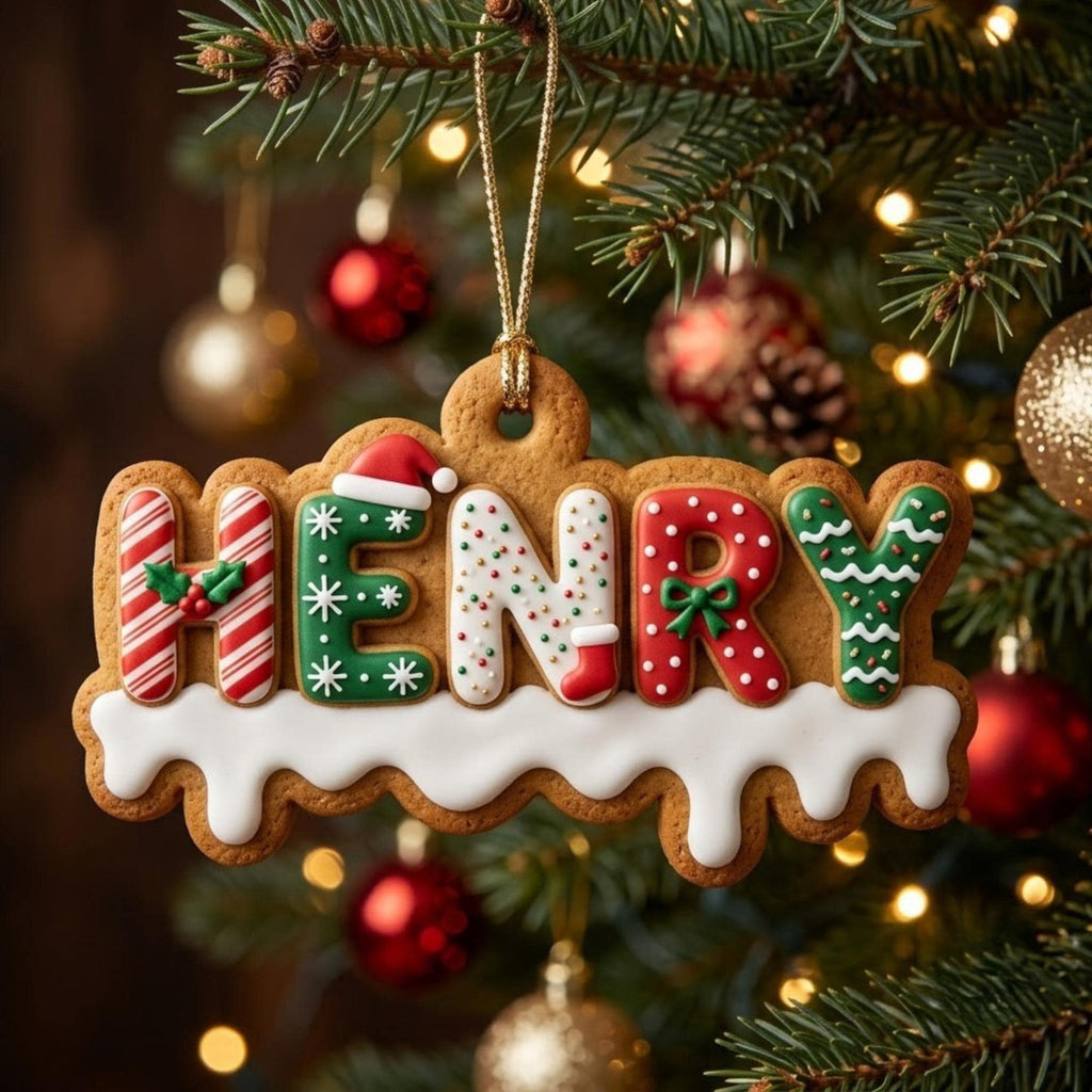 Gingerbread Cookie Christmas Tag Acrylic Ornament - Acrylic Christmas Ornament, front view