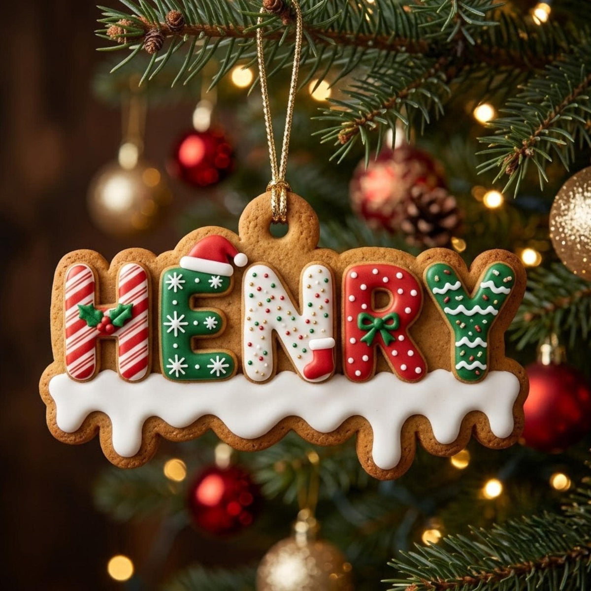Gingerbread Cookie Christmas Tag Acrylic Ornament - Acrylic Christmas Ornament, front view