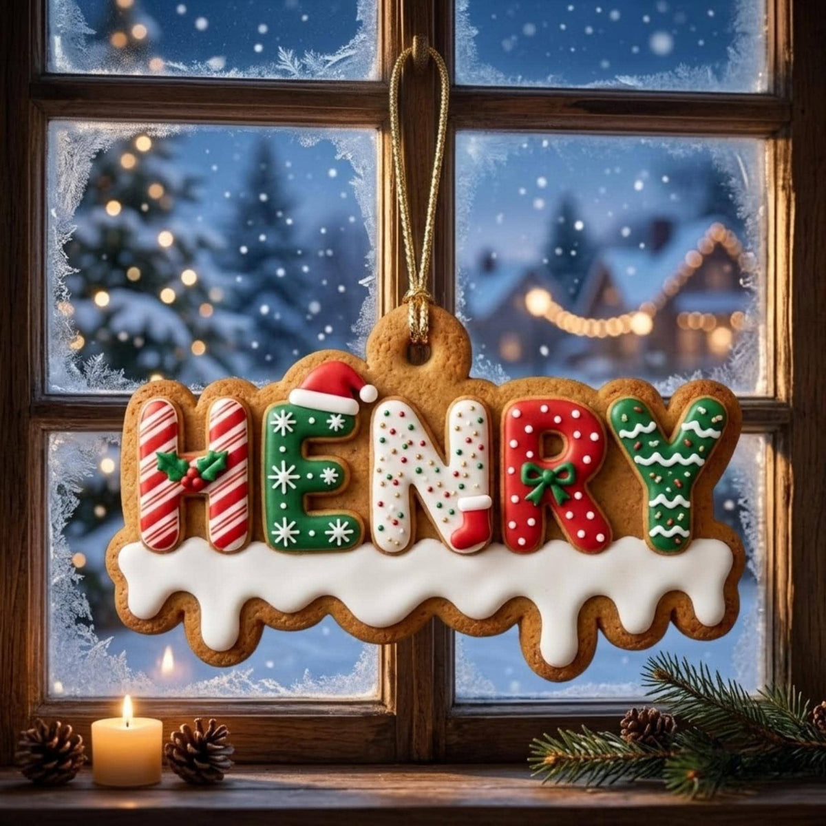 Gingerbread Cookie Christmas Tag Acrylic Ornament - Acrylic Christmas Ornament, detail view