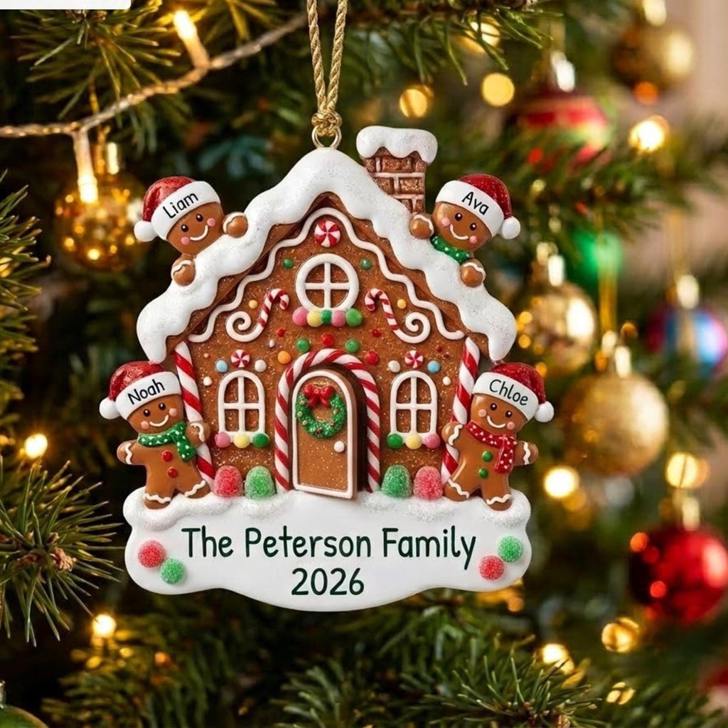 Gingerbread House Family Christmas Acrylic Ornament - Acrylic Christmas Ornament, front view