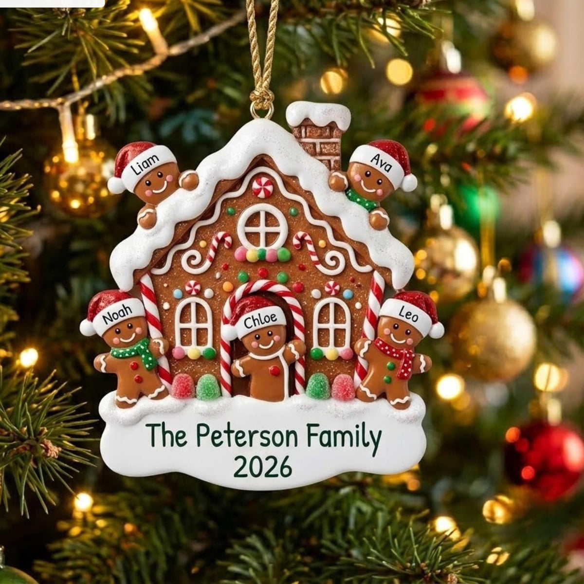 Gingerbread House Family Christmas Acrylic Ornament - Acrylic Christmas Ornament, detail view