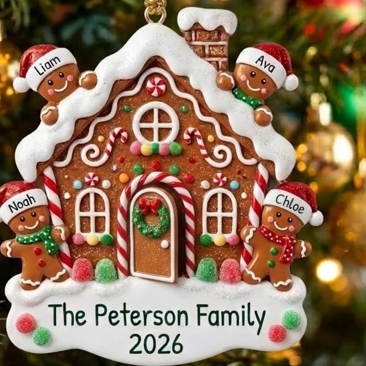 Gingerbread House Family Christmas Acrylic Ornament - Acrylic Christmas Ornament, styled in the home