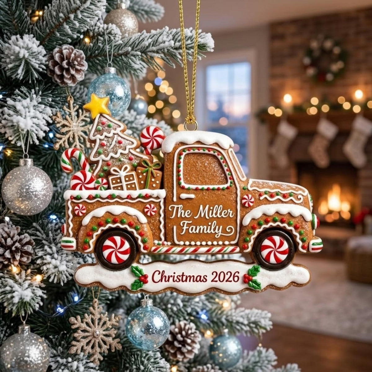 Gingerbread Truck Christmas Holly Acrylic Ornament - Acrylic Christmas Ornament, styled in the home