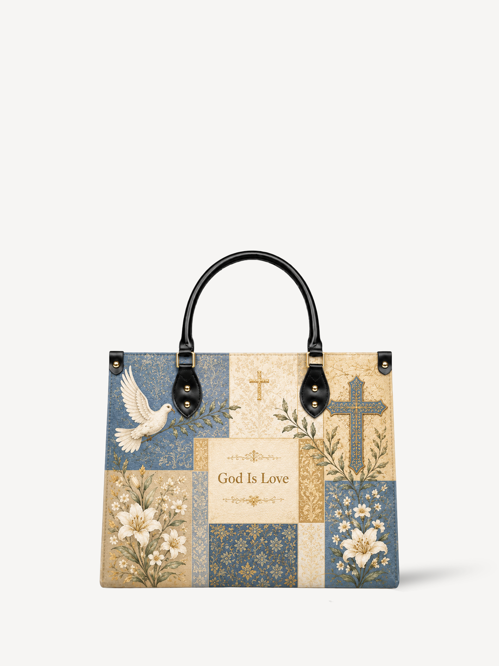 "God Is Love" Leather Handbag - Catholic Leather Handbag, Front View
