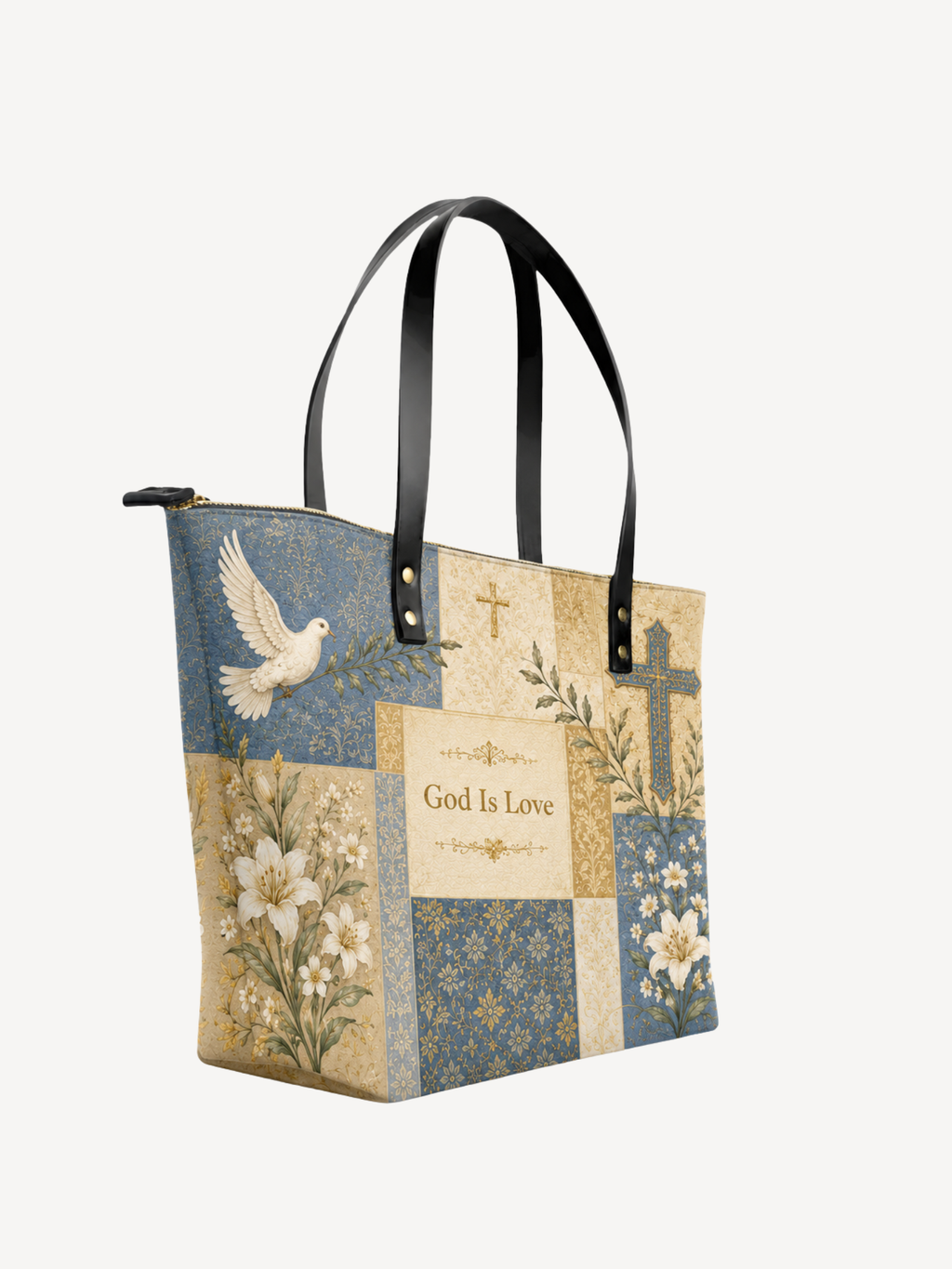 "God Is Love" Leather Tote Bag - Catholic Leather Tote Bag, View 2