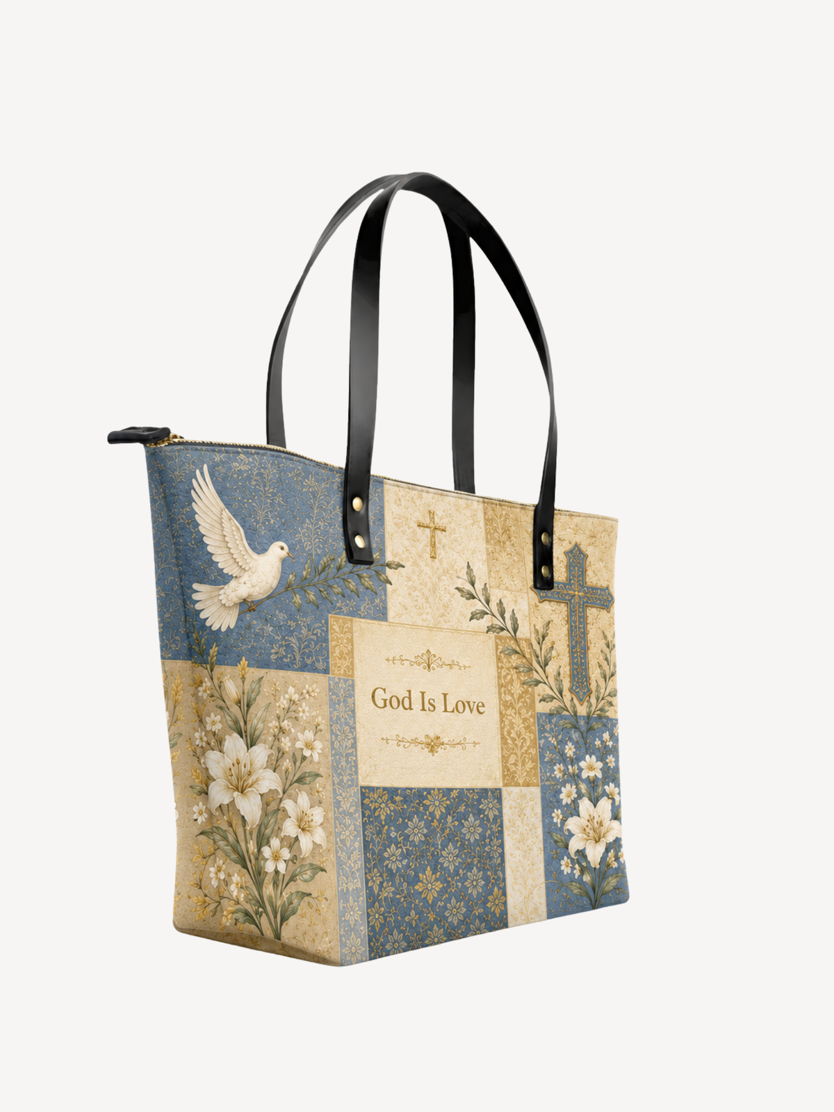 God Is Love PU Leather Tote Bag - Christian Tote Bag, detail view
