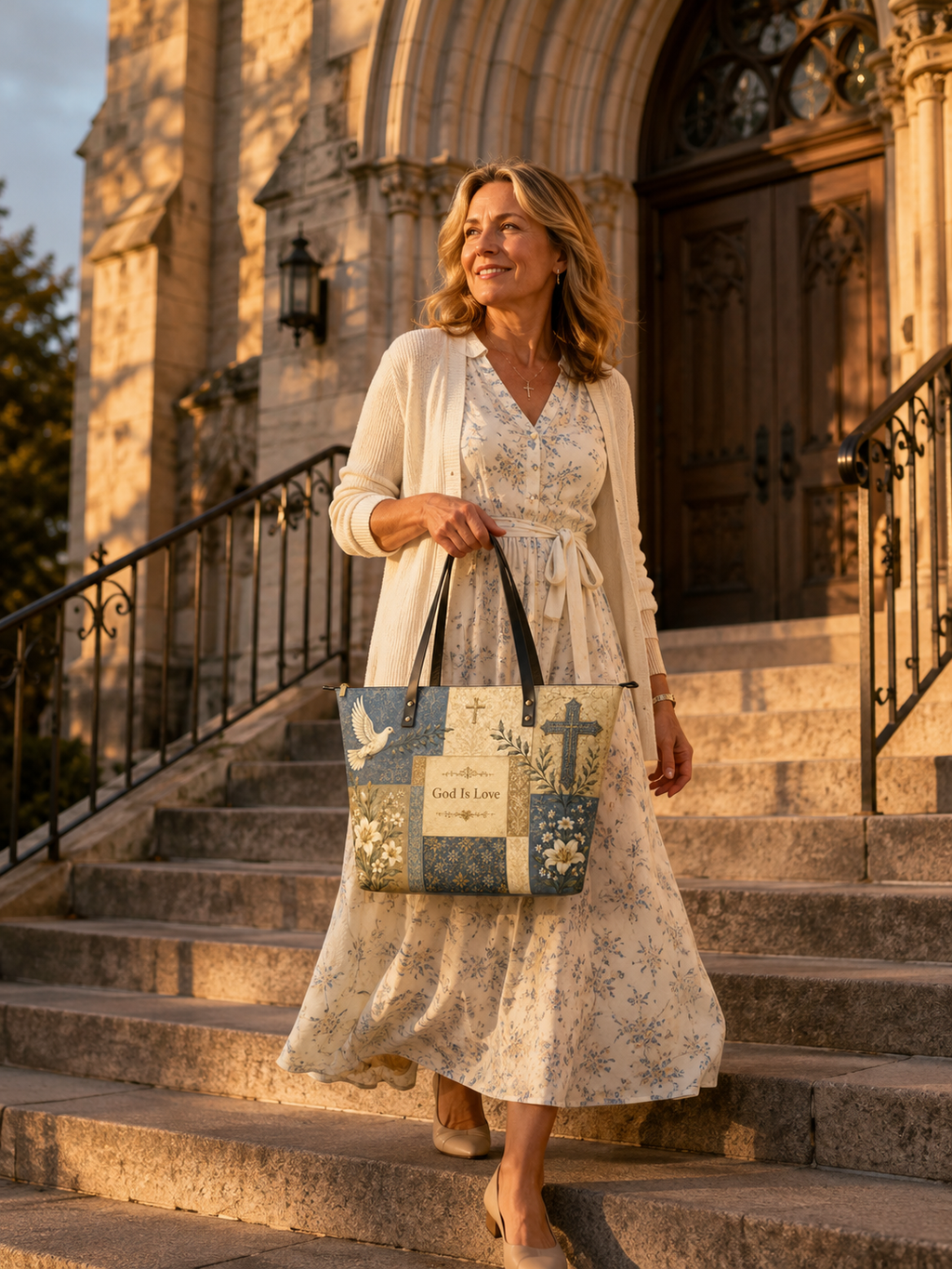 "God Is Love" Leather Tote Bag - Catholic Leather Tote Bag, View 3