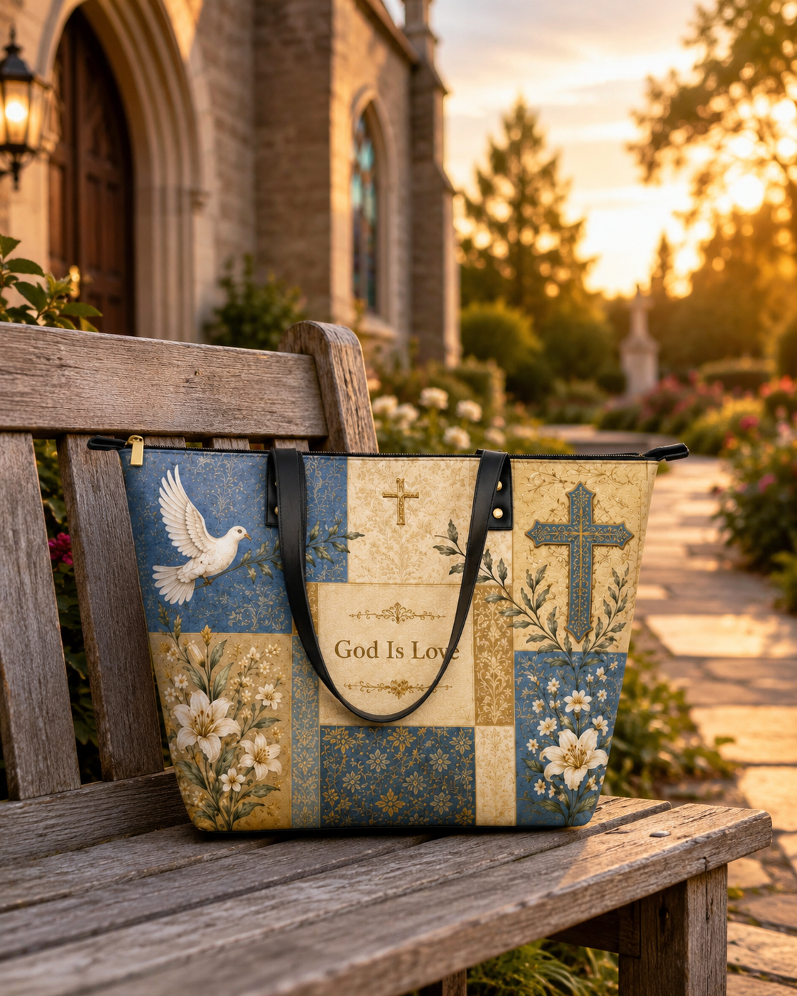 "God Is Love" Leather Tote Bag - Catholic Leather Tote Bag, View 6