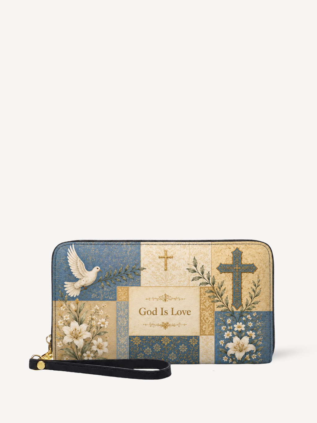 "God Is Love" Leather Wallet - Catholic Leather Wallet, Front View