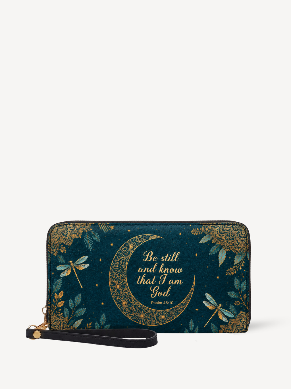 "Golden Stillness" Leather Wallet - Catholic Leather Wallet, Front View