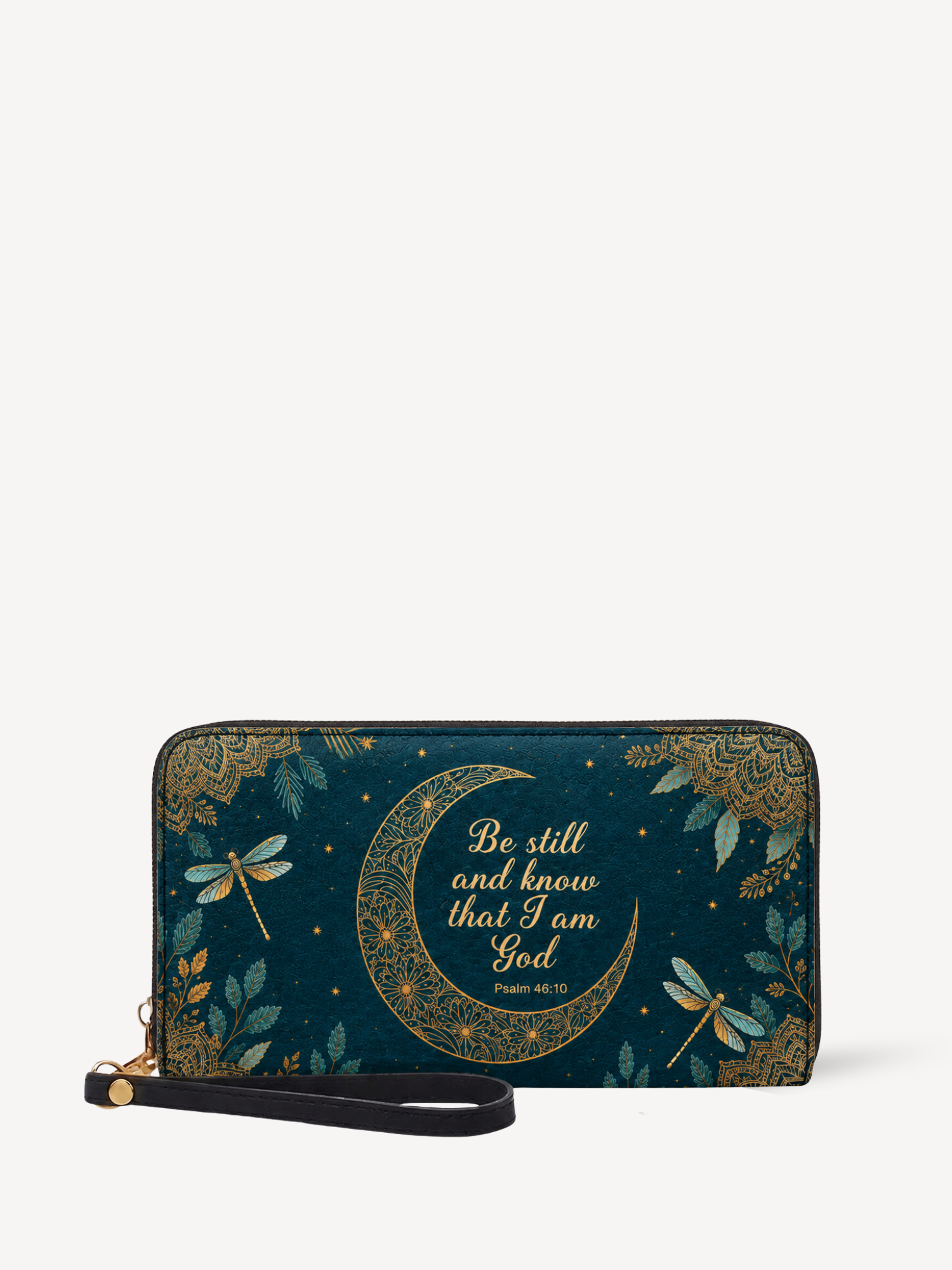 "Golden Stillness" Leather Wallet - Catholic Leather Wallet, Front View