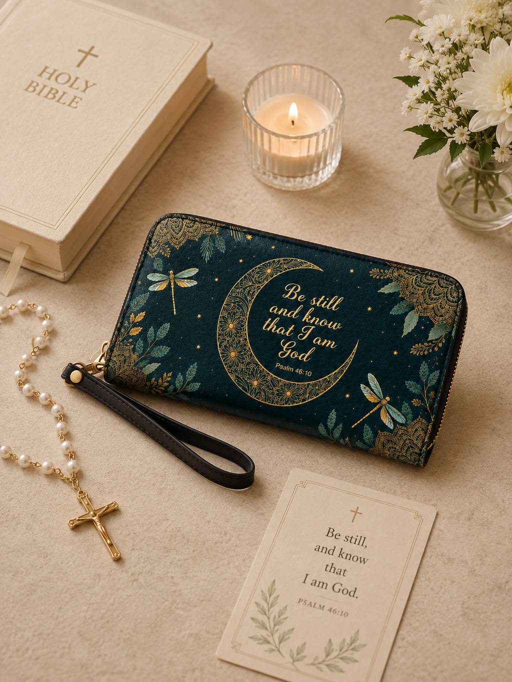 "Golden Stillness" Leather Wallet - Catholic Leather Wallet, View 4