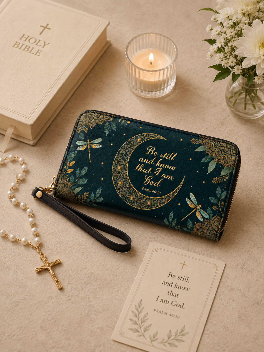 "Golden Stillness" Leather Wallet - Catholic Leather Wallet, View 4