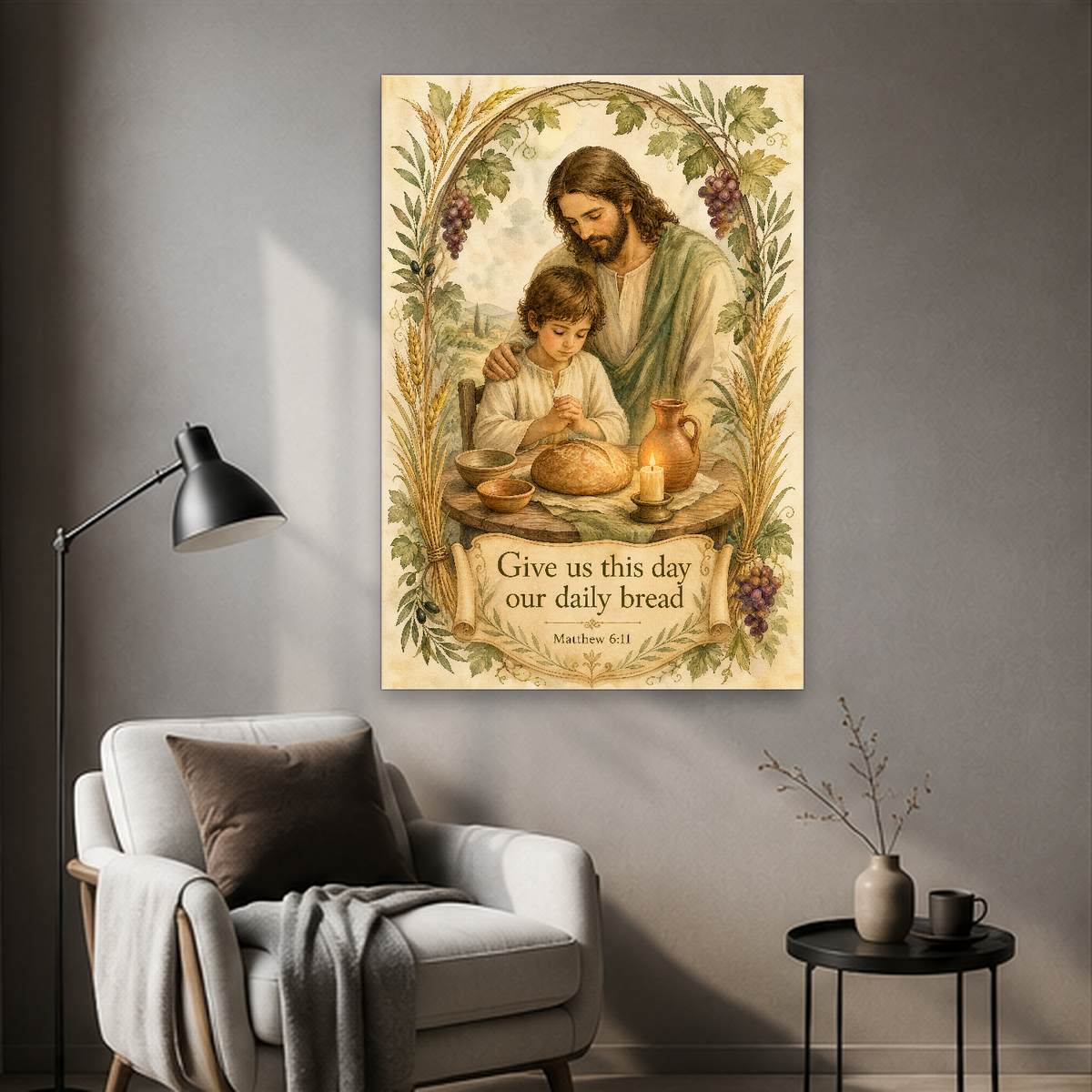 Grace at the Supper Table Canvas Wall Art - Christian Wall Art, detail view