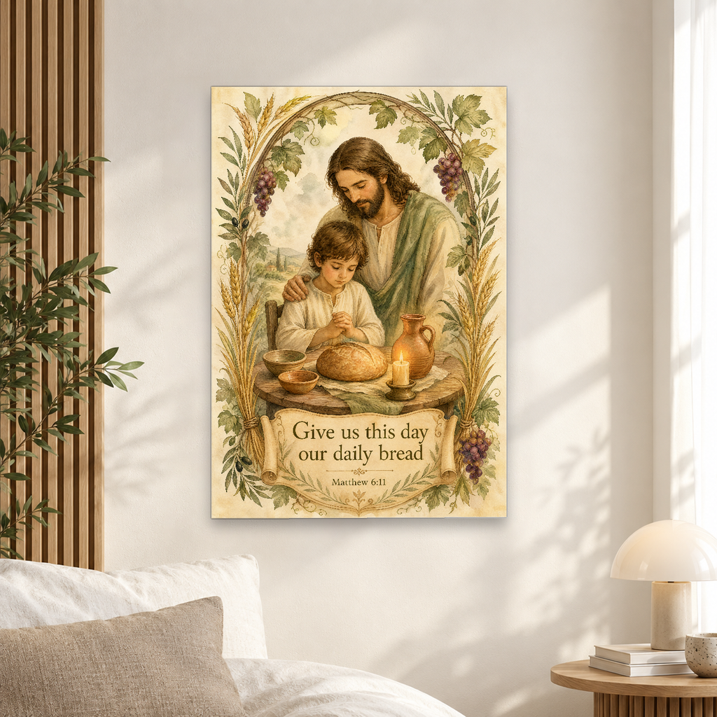 Grace at the Supper Table Canvas Wall Art - Christian Wall Art, scale reference