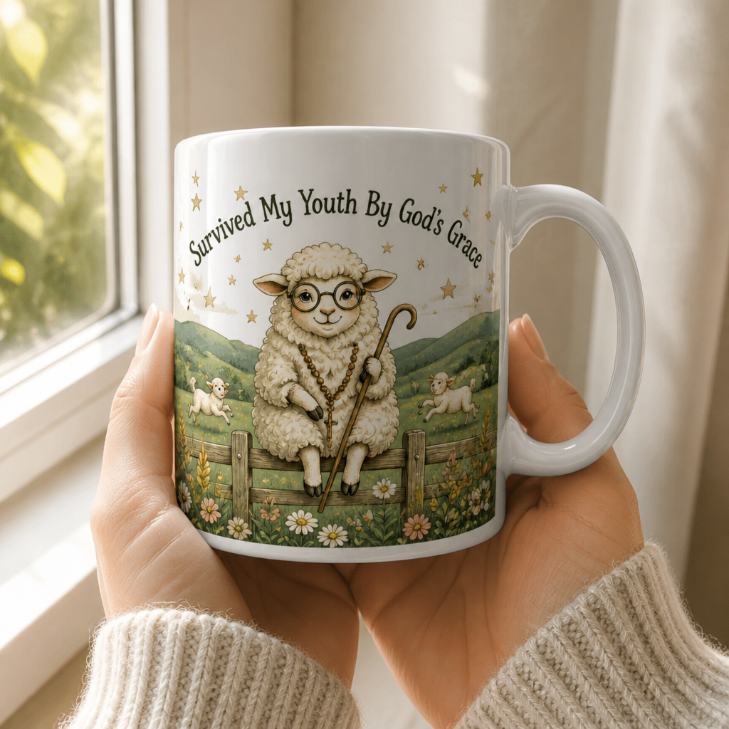 Grace Kept The Sheep Ceramic Mug - Christian Coffee Mug, styled in the home